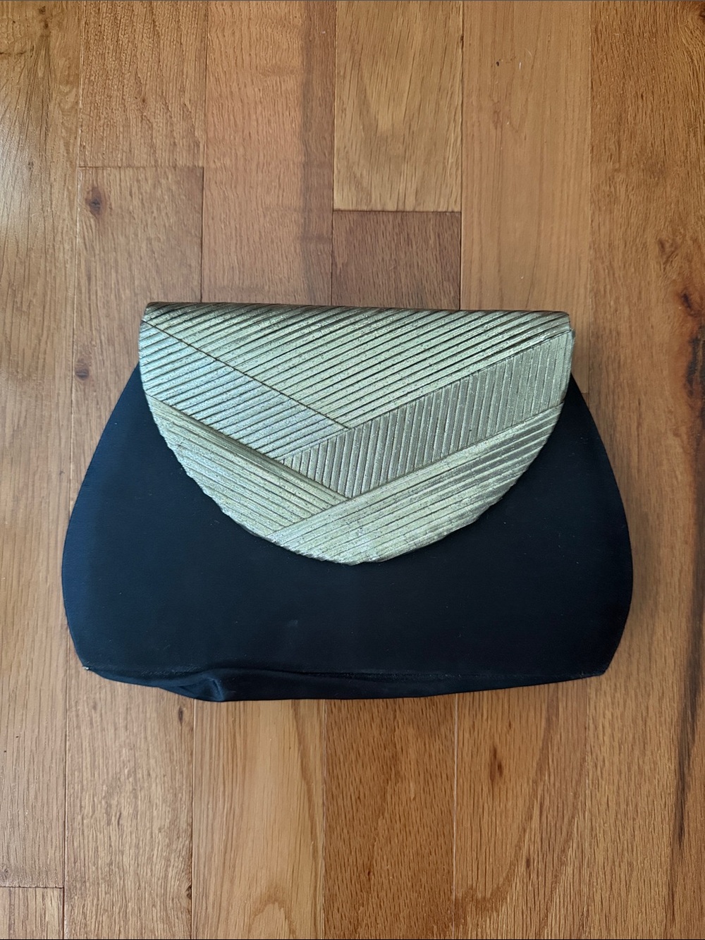 Carla Marchi 80s/90/ Art Deco Elegant Black Clutch with Gold Chevron Flap